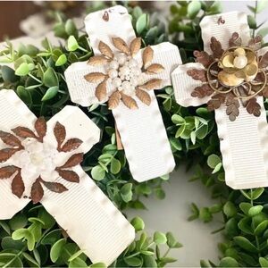 Farmhouse Cross Ornament Decor  Cottage Chippy Set Of 3 Creative Co-Op Crosses